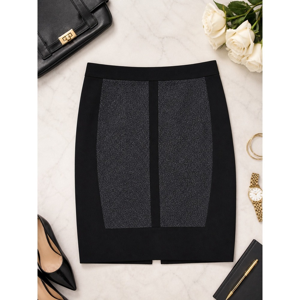 Tahari Women's Black & Gray Colorblocked Textured Pencil Skirt Workwear, Size 10